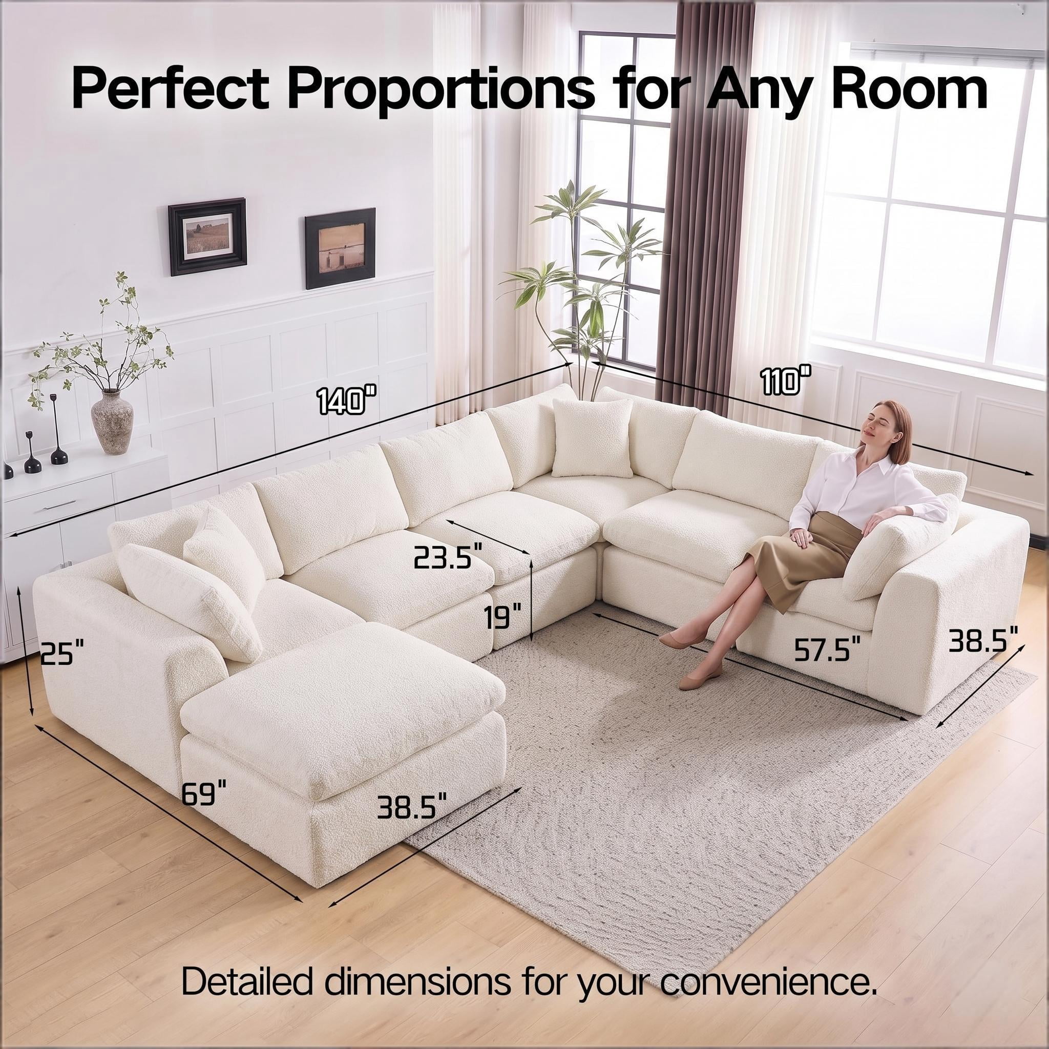 7 Seater Cloud Couch, No Assembly Required Modular Boneless Sofa, Comfy Deep Seat Sectional Sofa for Living Room, Bedroom, Apartment