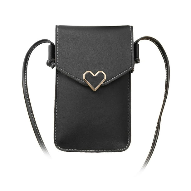 Bolso bandolera pequeño para teléfono móvil, tarjetero ajustable de piel sintética, estilo retro negro