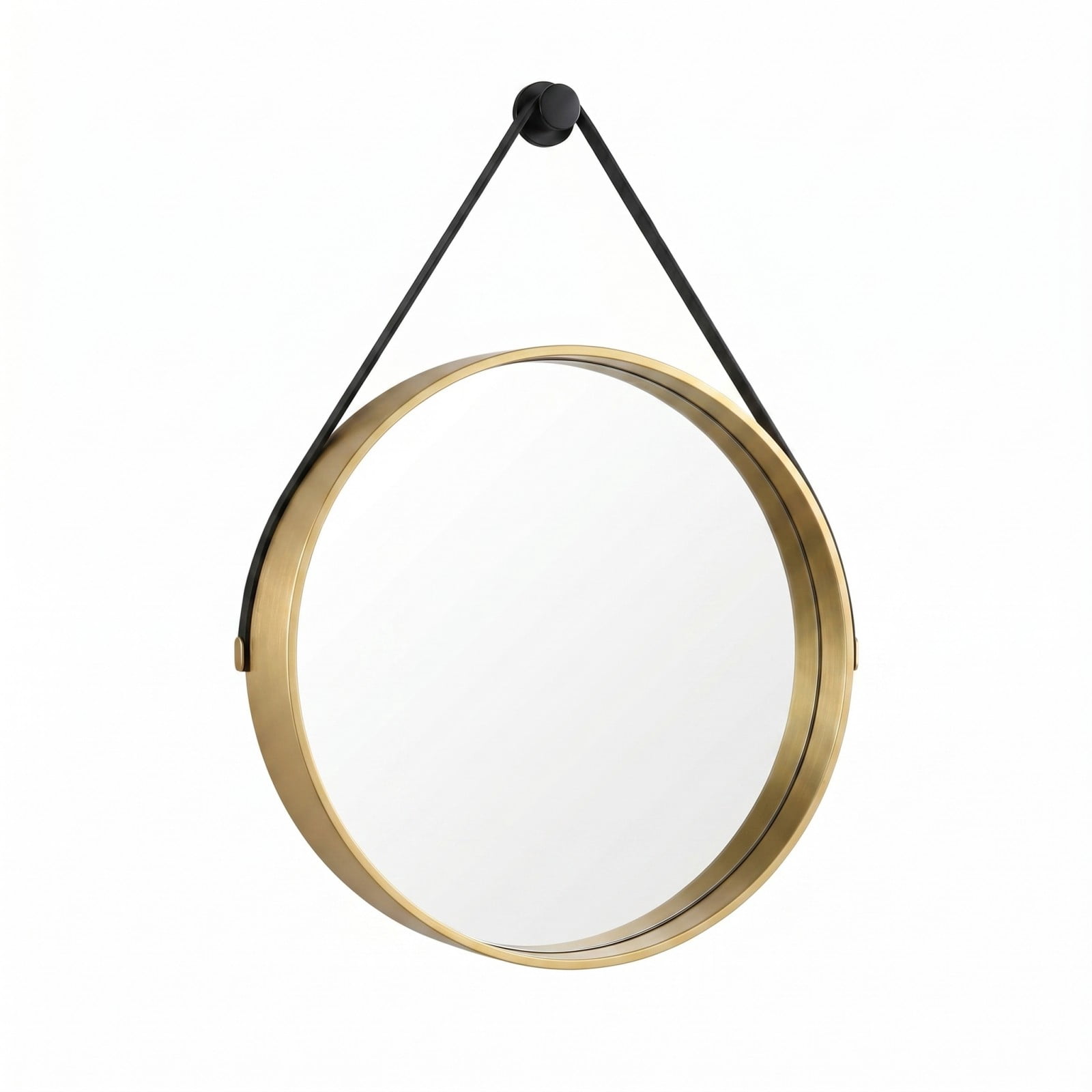 Gleamira 16" Wall Mounted Mirror Round Vanity Mirror with Leather Strap, Gold