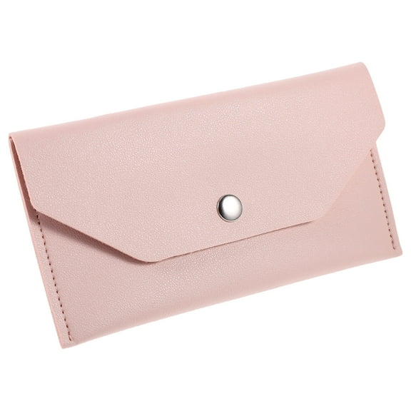 QIFULL Pink PU Cash Envelope Wallet Business Card Holder Multifunctional Purse