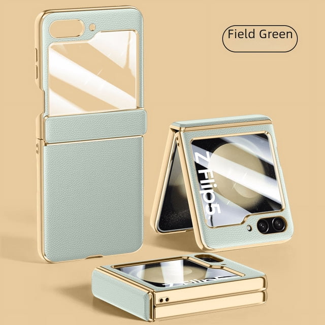 Para Samsung Z Flip6/5 funda para teléfono móvil con bisagra de resorte de piel lisa galvanizada, funda protectora a prueba de caídas con todo incluido