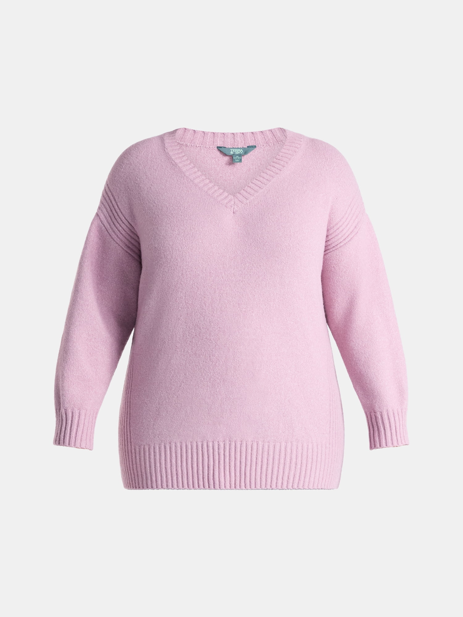 Terra & Sky Women's Plus V Neck Tunic Sweater, Lightweight, Sizes 0X-5X
