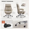 thumbnail image 3 of EMIAH Office Chair with Foot Rest, Ergonomic Executive Office Chair with Arms, Reclining High Back PU Leather Comfy Swivel Computer Desk Chairs with Wheels and Lumbar Support for Home Office, Beige, 3 of 9
