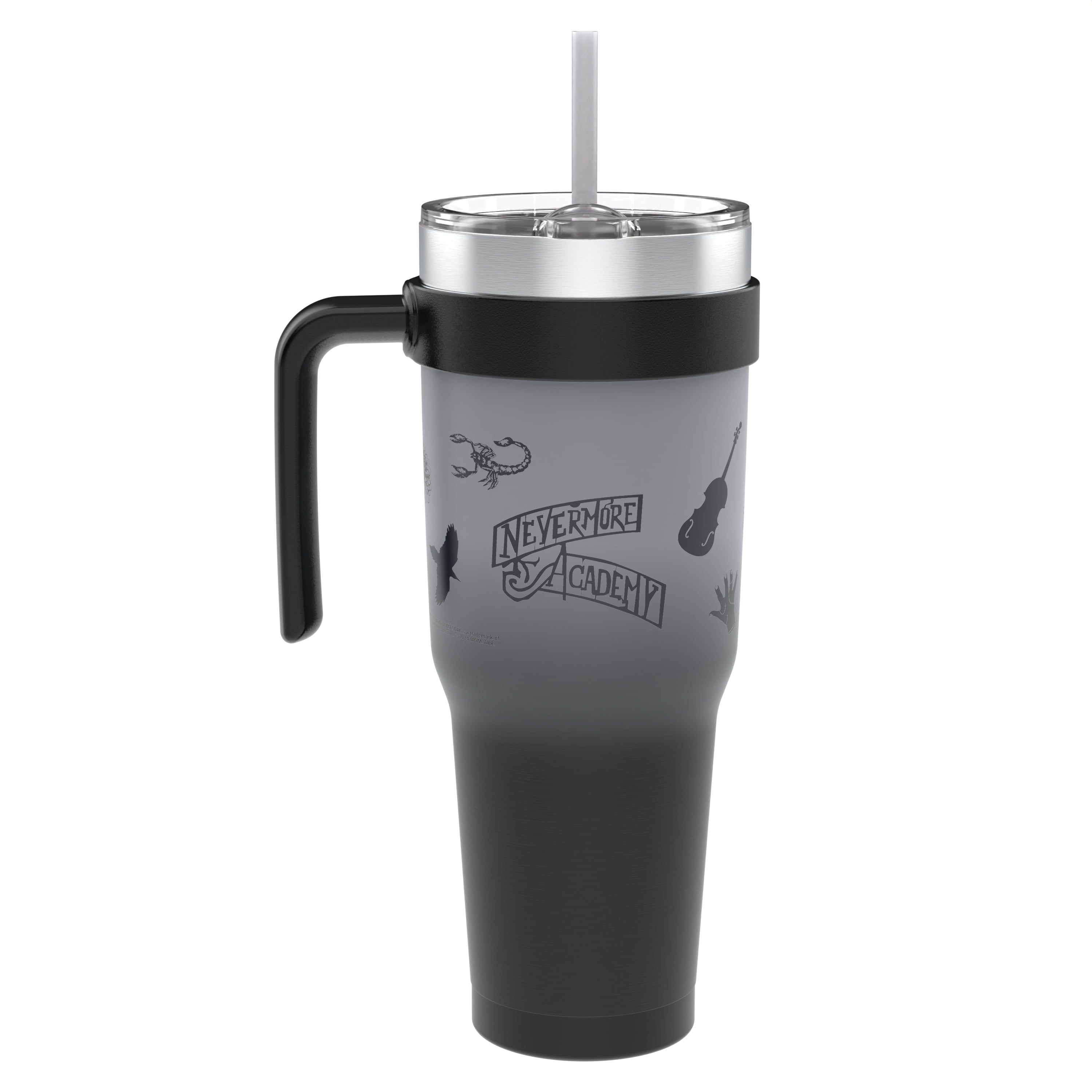 Zak Designs 40oz Wednesday Straw Handle Tumbler, Stainless Steel Vacuum Insulated Waverly Tumbler Featuring a Sliding Lid