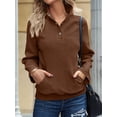 thumbnail image 2 of Womens Casual Textured Long Sleeve Henley Button V Neck Loose Pullover Trendy Fall Outfits Tops Coffee Brown L, 2 of 5