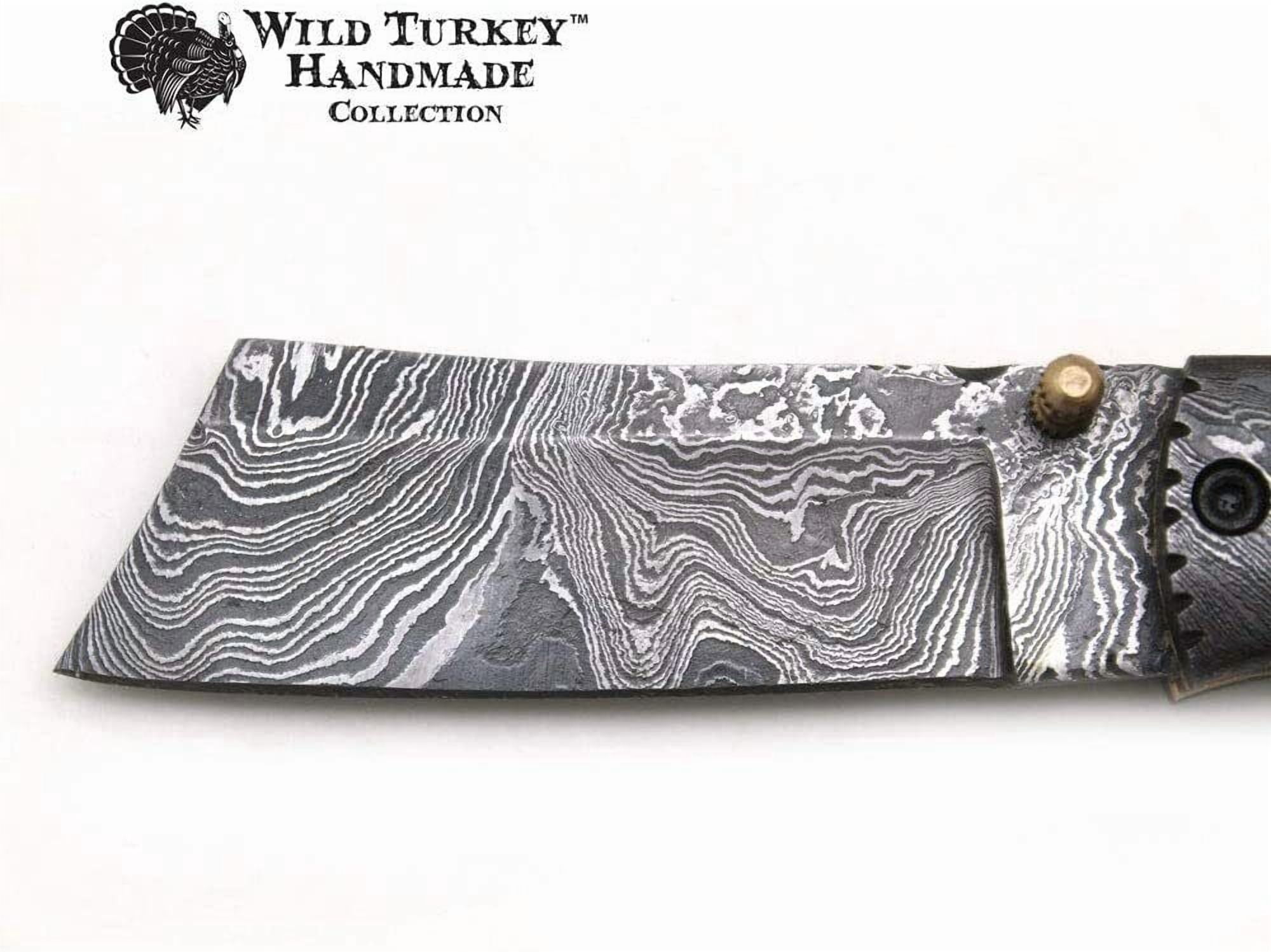 Wild Turkey Handmade Damascus Steel Collection Razor Style Folding Knife