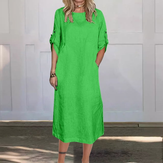 Gspmoly Robes d'Été pour Femmes 2025, Mode Femmes Été Décontracté Uni Col en V Manches Courtes Longue Robe Robes de Cocktail pour Femmes Économies d'Été