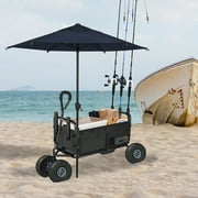 BETISEF Collapsible Fishing Cart w/11’’ All-Terrain Wheels for Sand,550lb Large Capacity Beach Wagon Heavy Duty Garden Cart with Rod Holders,Umbrella Holder and Storage Pockets