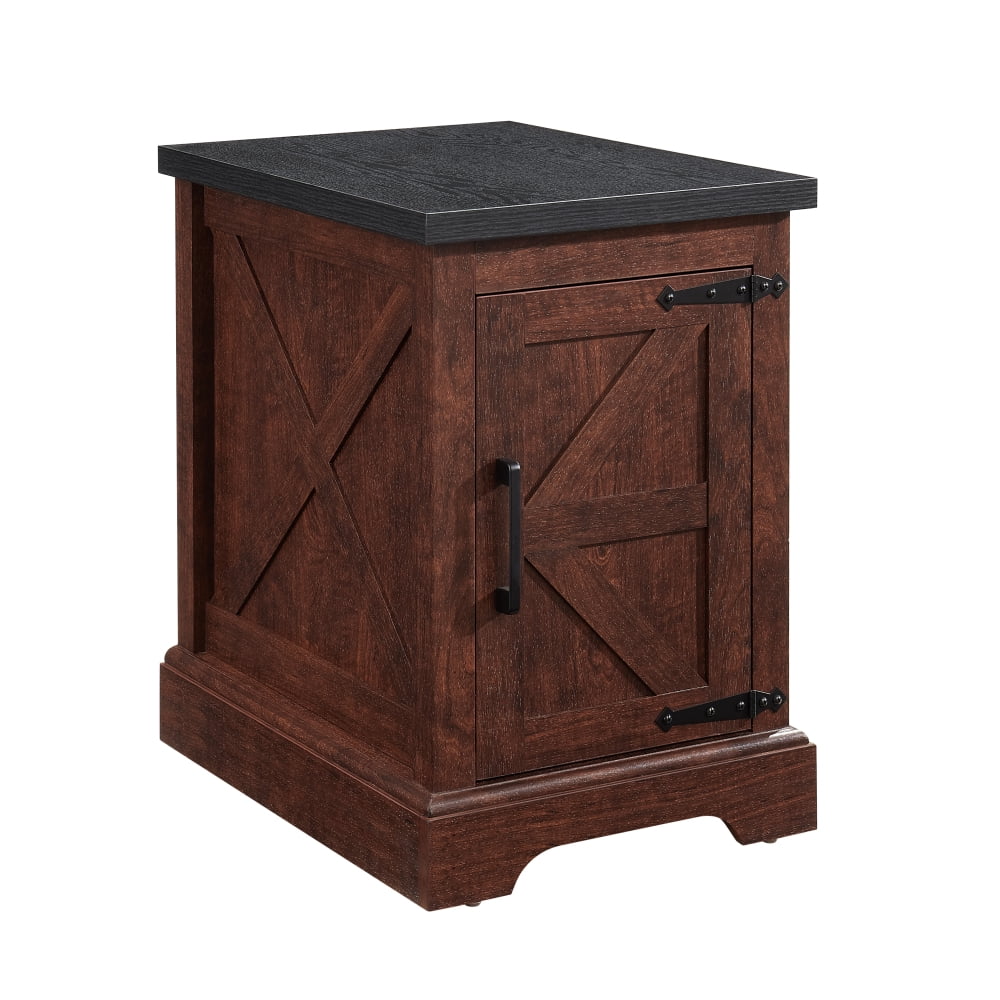 Tcbosik 21.6" Side Table with Barn Door, Rustic End Table with Adjustable Shelf, Small Nightstand for Bedroom, Living Room, Easy Assembly, Oak