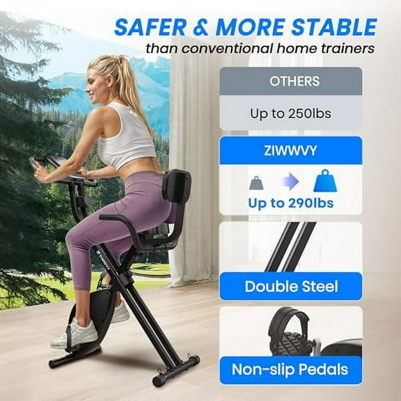 Foldable Exercise Bike, Stable & Sturdy Stationary Bike for Home, 3-in-1 Upright and Recumbent Workout Bike, Comfortable Seat & Backrest, Easy Assembly, 8-Level Resistance, 330LBS