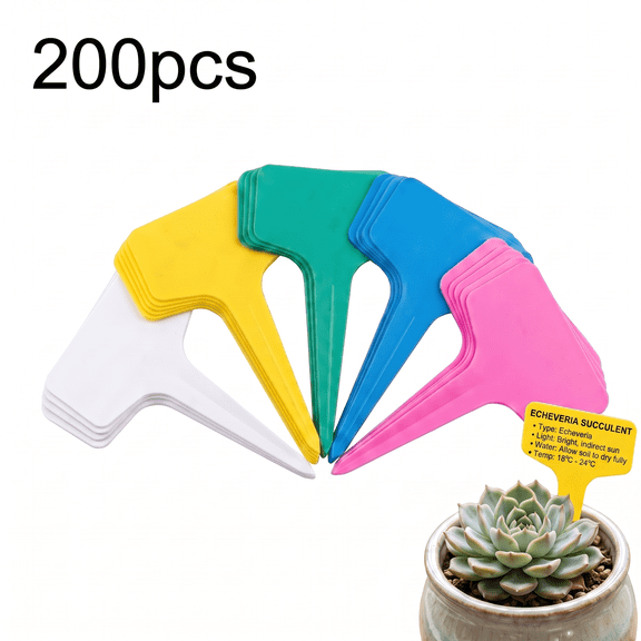 ROSEXIXI Plant Tags 200pcs 1.98*2.8in Waterproof Garden Labels T Shaped Durable Plastic Stakes Writable Weatherproof Garden Markers For Seedlings Succulents Flowers And Outdoor Potted Plant Name Tags