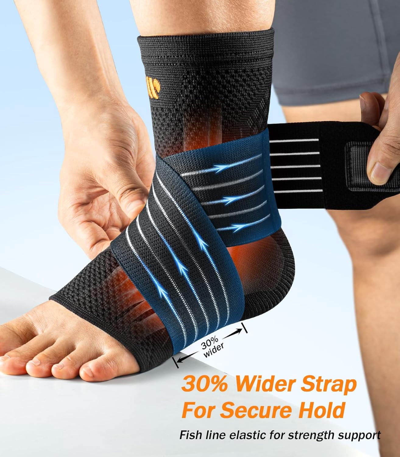 WHCOOL Ankle Brace Compression Sleeve for Men & Women,Pair,L,Black
