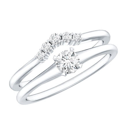Rosec Jewels Lab Diamond Wedding Ring Set of 2 - Promise Engagement Ring with Curved Band 10K White Gold US 7.50