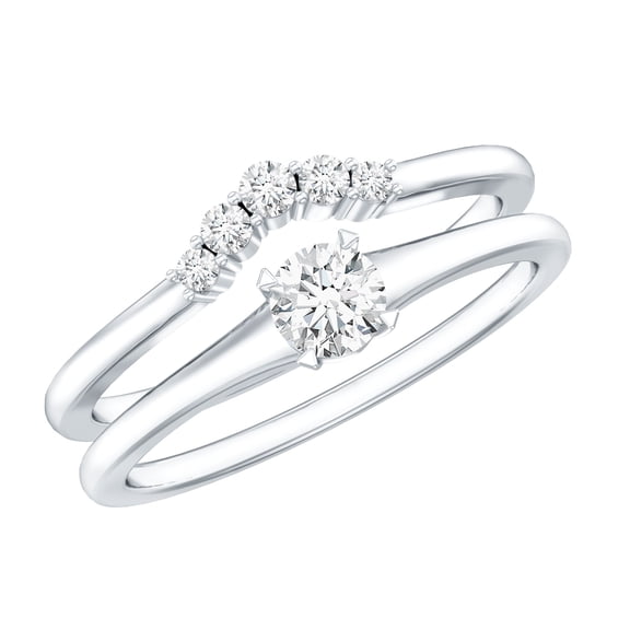 Rosec Jewels Lab Diamond Wedding Ring Set of 2 - Promise Engagement Ring with Curved Band, 925 Sterling Silver, US 4.00