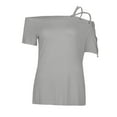 thumbnail image 5 of Mittory Plus Size Blouses for Women One Shoulder Strap Bandage Off Shoulder Short Sleeve Tops Solid Tight T-Shirts, 5 of 7