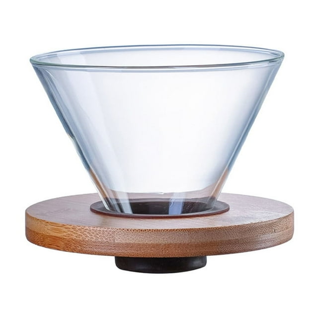 Leodye 1PCS Tasse Filtre à Café en Verre Réutilisable - Couleur Café avec Base en Bois, Tasse Goutte à Goutte pour Infusion Manuelle -4.41x4.41x3.43 Po