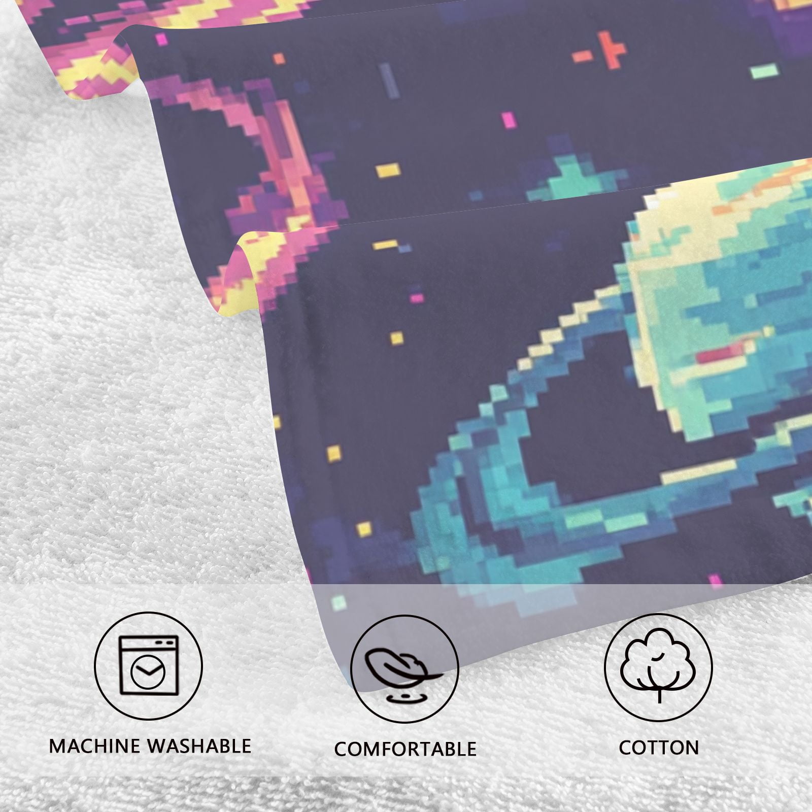Cosmic Pixel_style Hand Towels Cotton Bath Towels Large Face Towels Absorbent for Bathroom 2 Packs