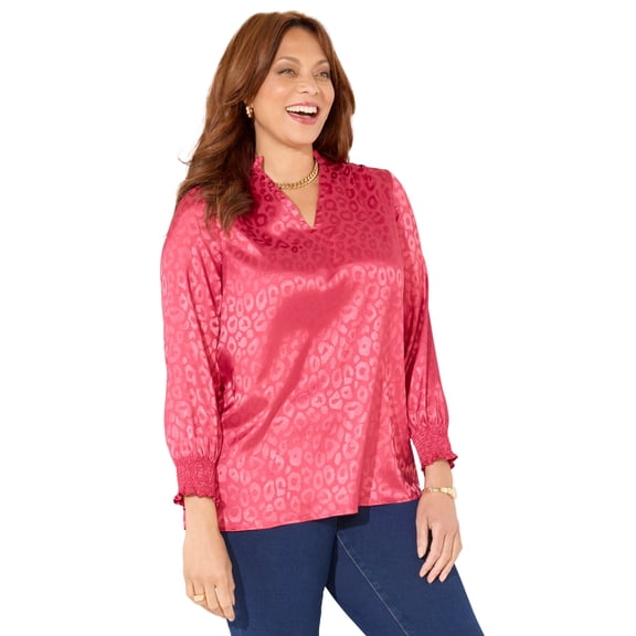 Catherines Women's Plus Size Satin Jacquard Peasant Blouse