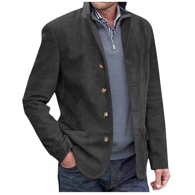 LOVZFMLL Jackets for Men's Lapel Button Pocket And Fleece Retro Long-Sleeved Hoodless Casual Coat/Jacket