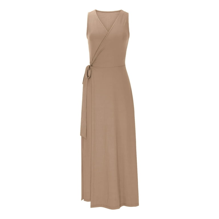 Gaecuw Wedding Guest Dresses for Women Summer V Neck Sleeveless Champagne  Dresses Ankle Length Long Dresses Swing Party Dress Strappy Prom Dresses  Flowy Graduation Dresses Solid Semi Formal Dress - Walmart.com