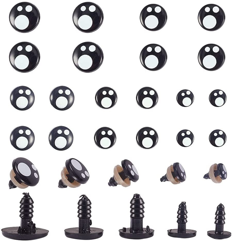 The Craft Factory Pack Of 6 12mm Solid Black Toy Eyes Craft Teddy Cuddly Toys 