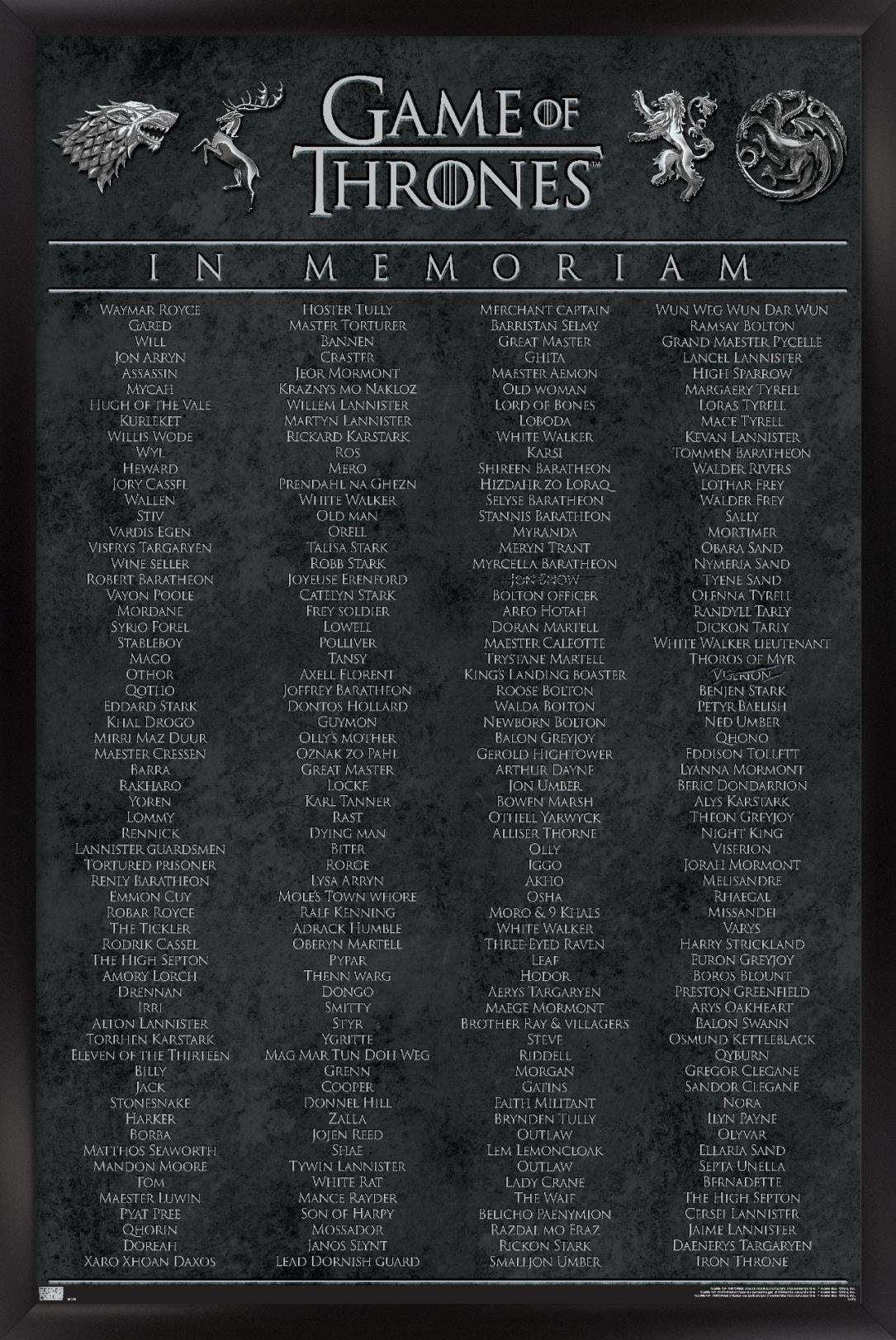 Game of Thrones - In Memoriam Wall Poster, 22.375" x 34", Framed -  Walmart.com