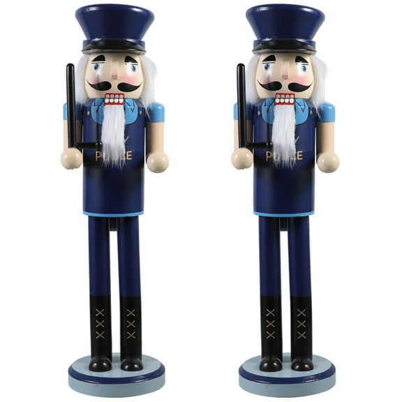 2pcs Wooden Police Nutcracker for Christmas Decor Hand-Painted Nutcracker Statue Xmas Wood Nutcracker