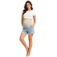 thumbnail image 6 of Women's Maternity Shorts Over The Belly Stretchy Denim Jean Shorts Raw Hem Ripped with Pockets Flattering Summer Pregnancy Comfy Activewear Lounge Essentials, 6 of 7