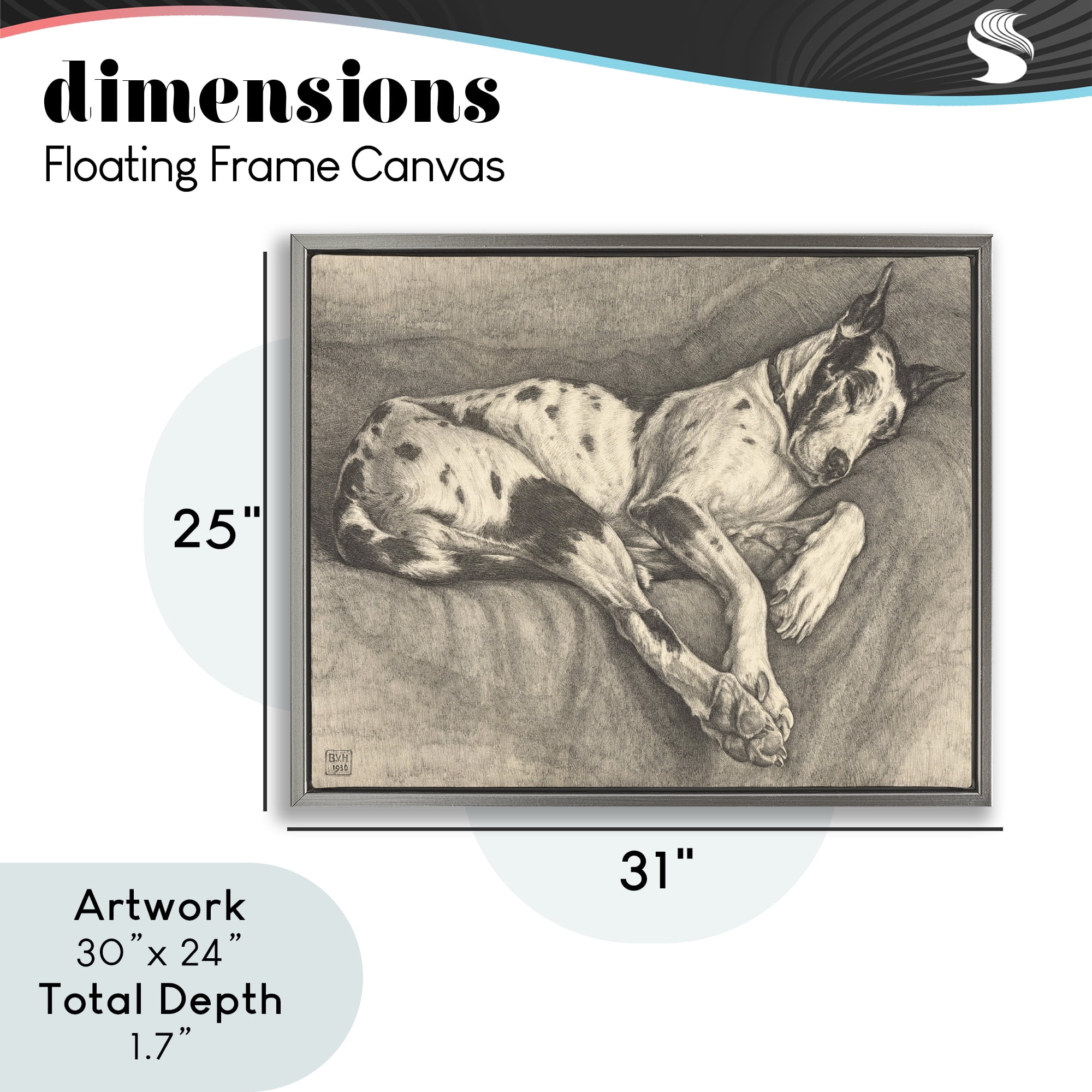 Stupell Industries Sleeping Hound Drawing Gray Framed Floater Canvas Wall Art, design by Bertha Van Hasselt