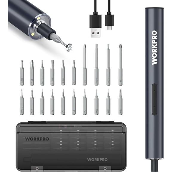 WORKPRO Mini Electric Screwdriver, 20 in 1 Electric Precision Screwdriver with Magnetizer and S2 Steel Bits, Max 4.0V Magnetic Rechargeable Cordless Screwdriver Kit for Phone, Camera, Laptop
