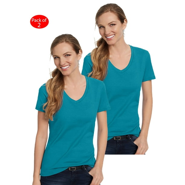 Hanes - Hanes Women's Nano-T; V-Neck T-Shirt, Color: Teal, Size: S ...