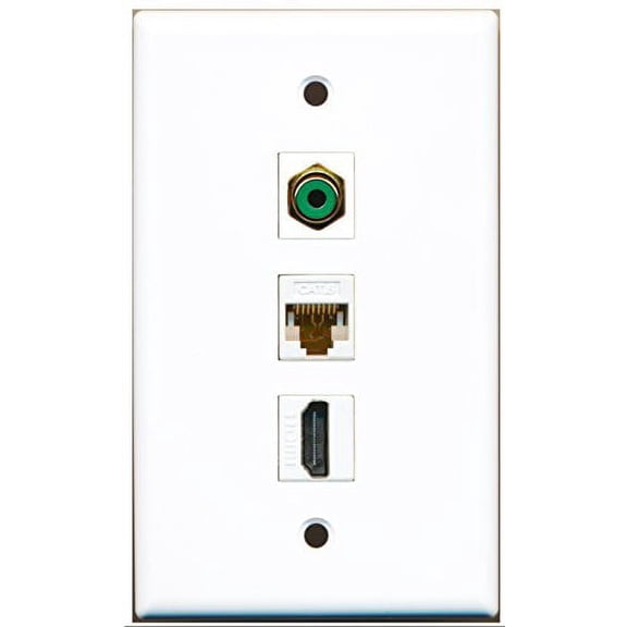 RiteAV - 1 Port HDMI and 1 Port RCA Green and 1 Port Cat6 Ethernet White Wall Plate