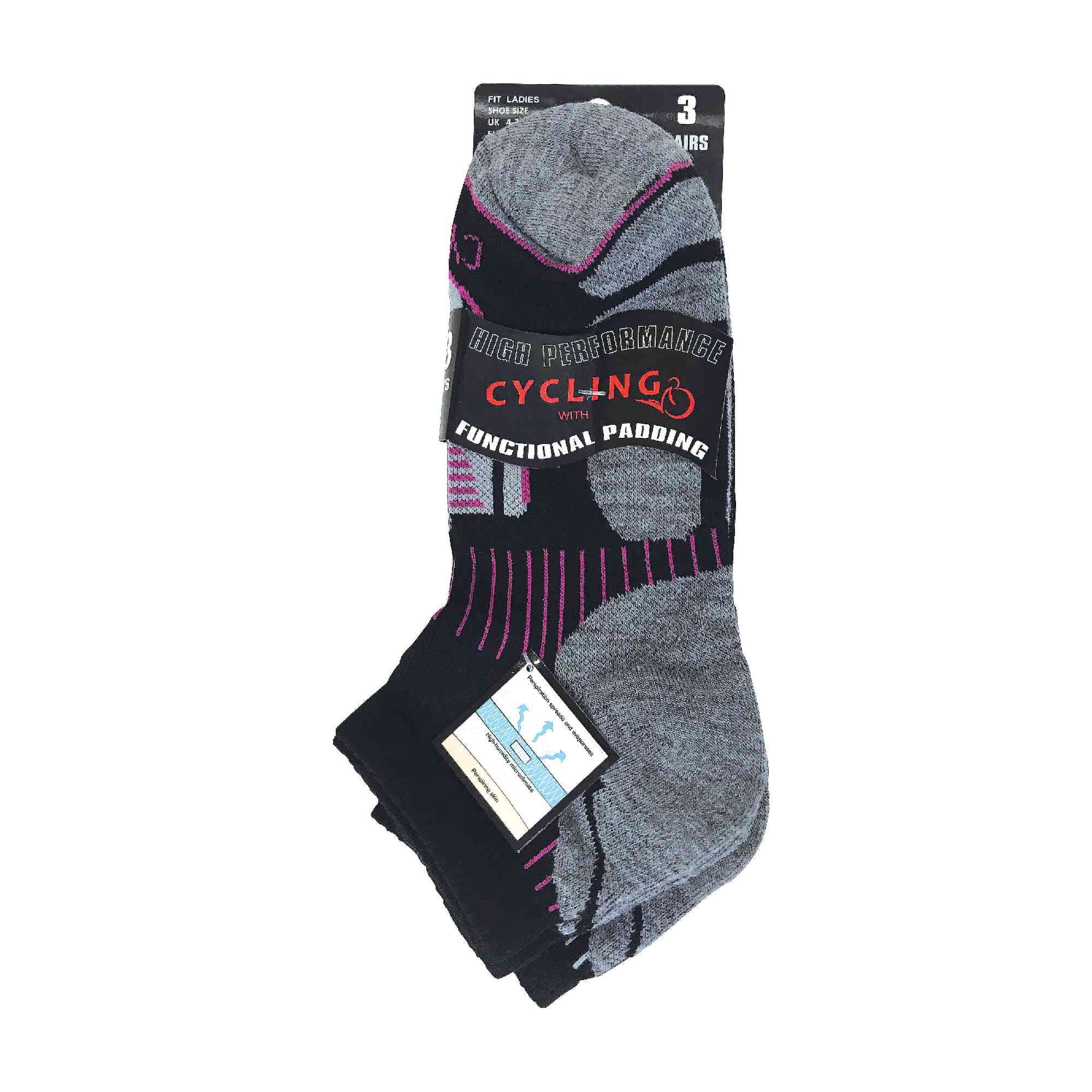 3 Pairs Ladies Ankle Breathable Cycling Socks | Sock Snob | Sport Socks with Heel Padding for Women