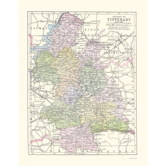 Historic Map - Tipperary County Ireland - Bartholomew 1882 - 23 x 29.46 - Vintage Wall Art