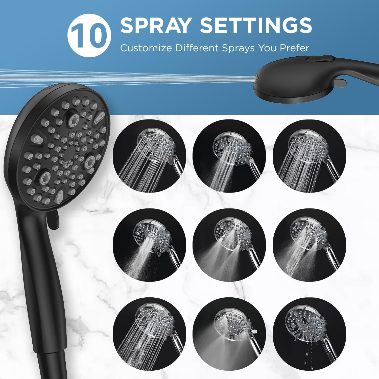 Dual Handheld Shower Head Combo  2-in-1 Rain Heads System 8 Inch Rainfall And 10 Modes High Hand Held Showerhead With Built-in Power Wash