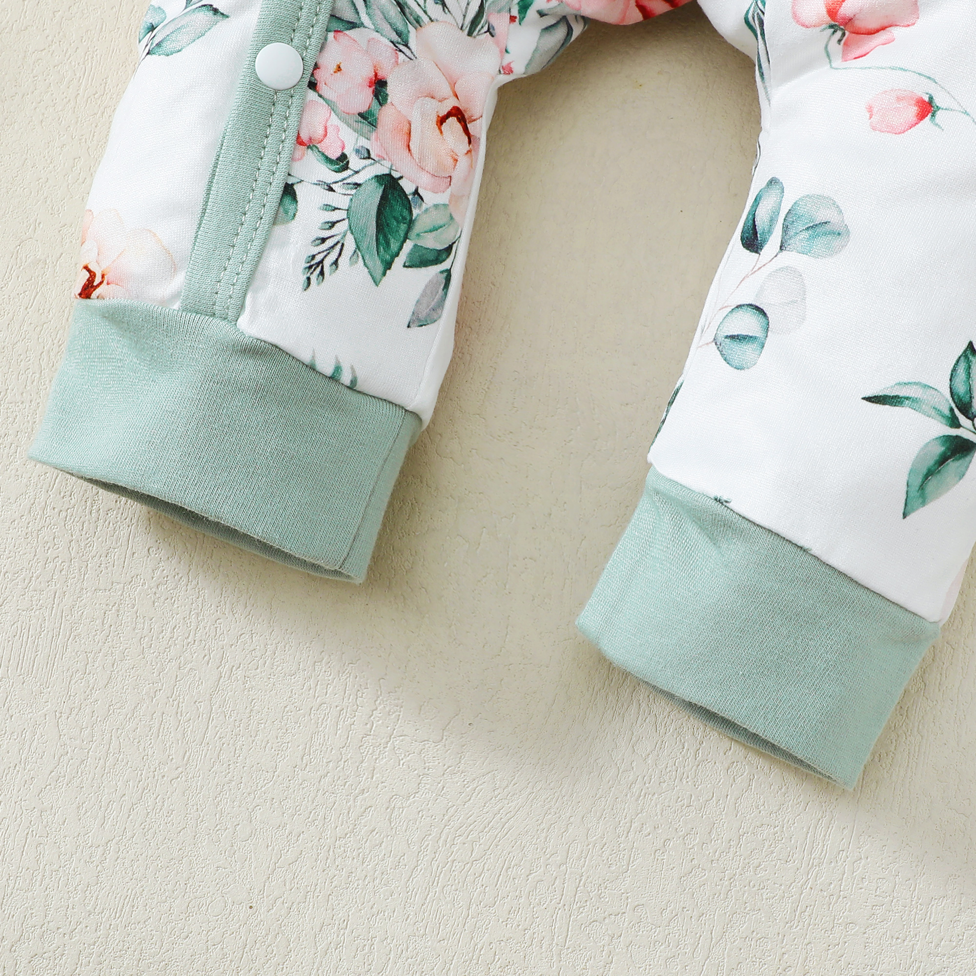 Kimi Bear Baby Girl Long Sleeve Floral Romper Set, Green photo 6