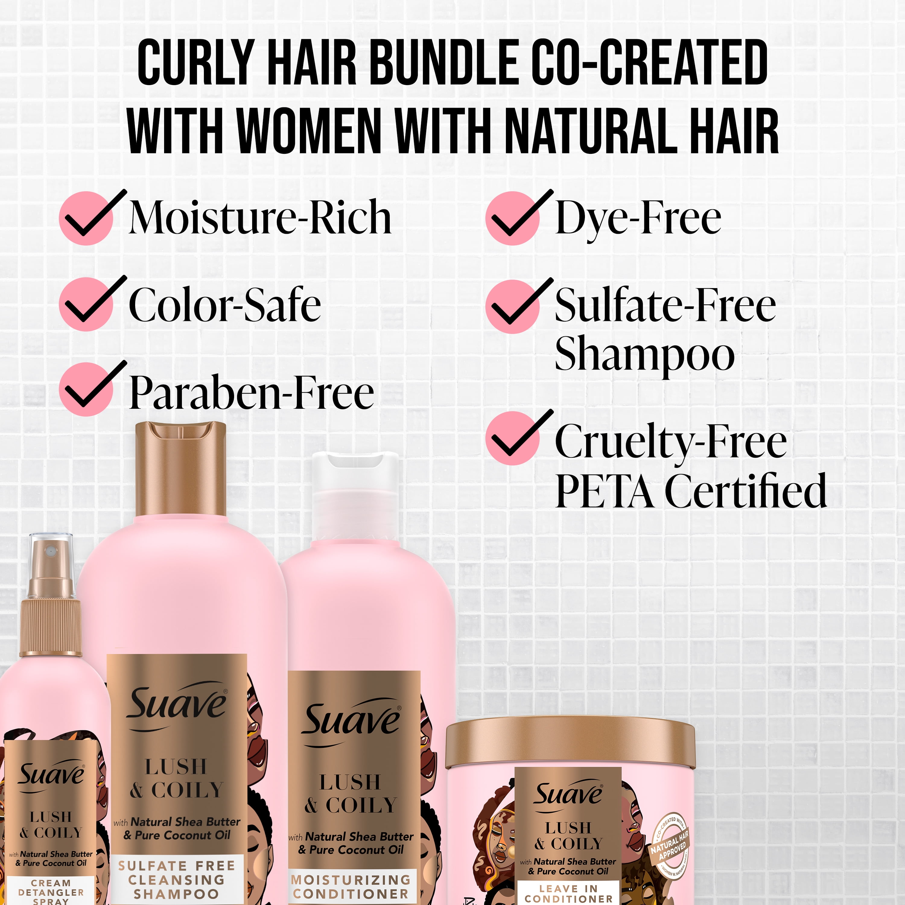 Suave Curly Hair Shampoo and Conditioner Set, Leave-In Conditioner & Detangling Spray