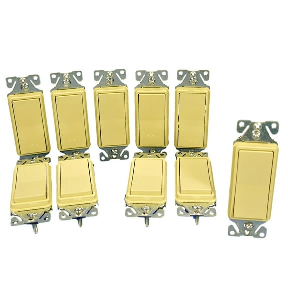 Cooper Wiring Devices 7501V Single Pole Decorator Rocker Light Switch, 15A 277V, Ivory (Pack of 10)
