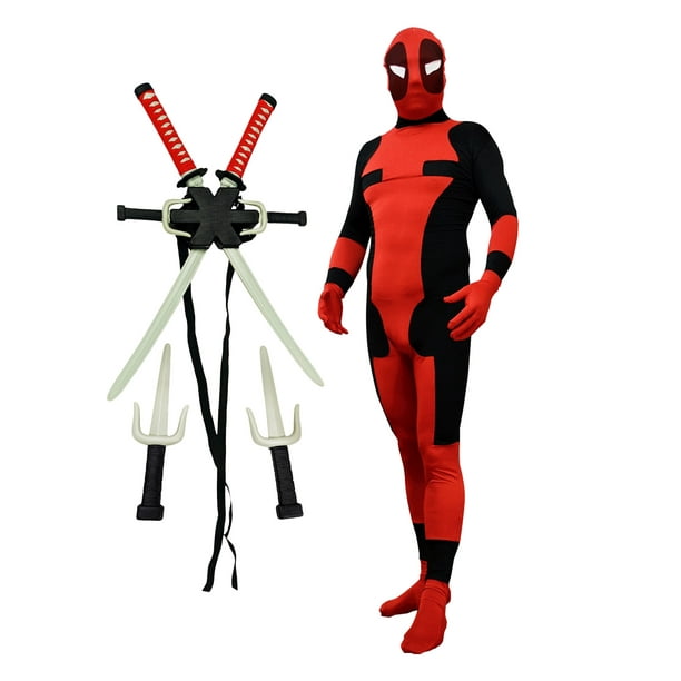 Deadpool Adult Costume With Weapon Kit Halloween Spandex Suit Swords