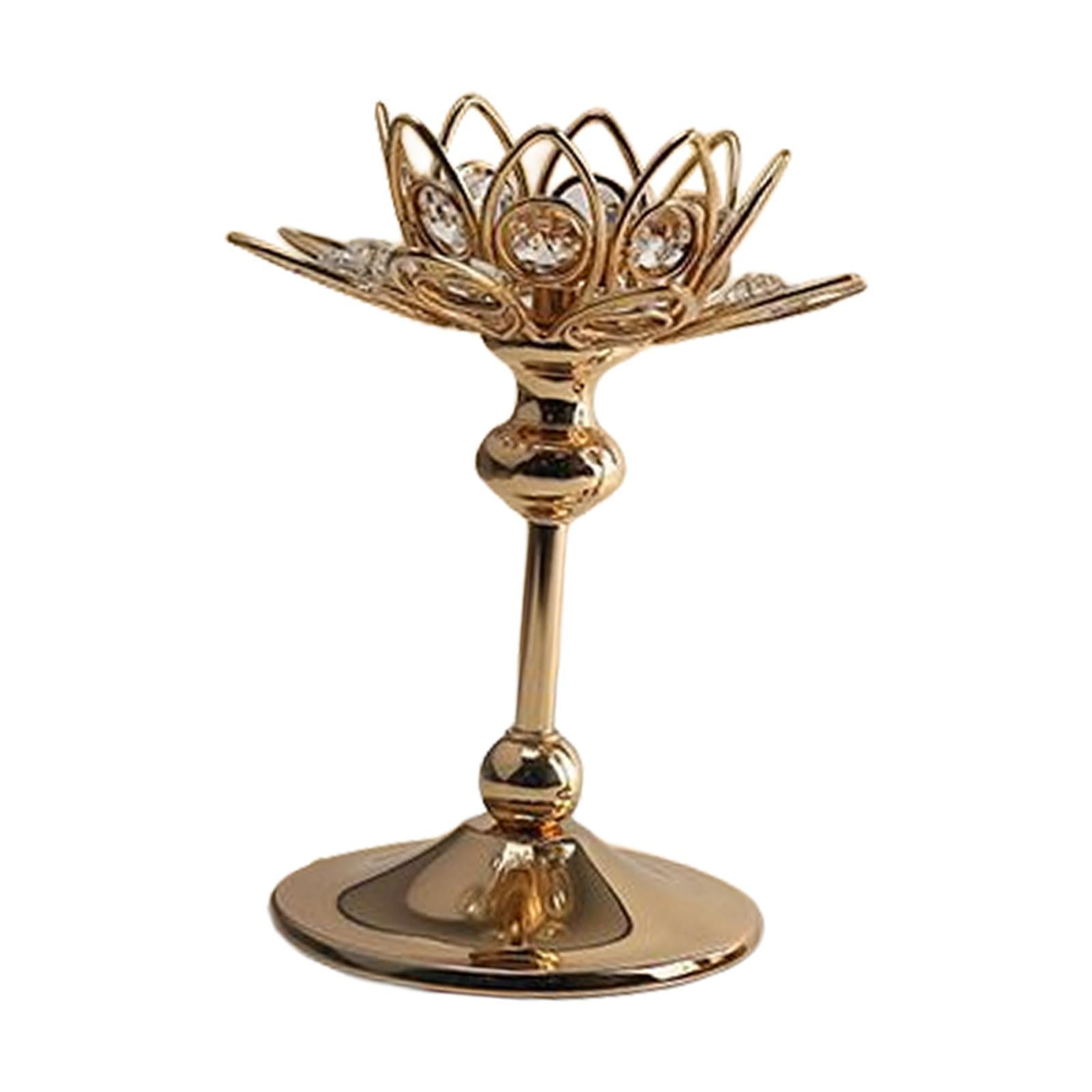 Lotus Crystal Candle Holder Candlestick Stand Golden Tea Light Holder