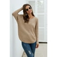 thumbnail image 2 of TFEOQRY Pullover Sweater for Women Solid Color Comfortable Knitwear Long Sleeved V-Neck Sweater Top Khaki, 2 of 5