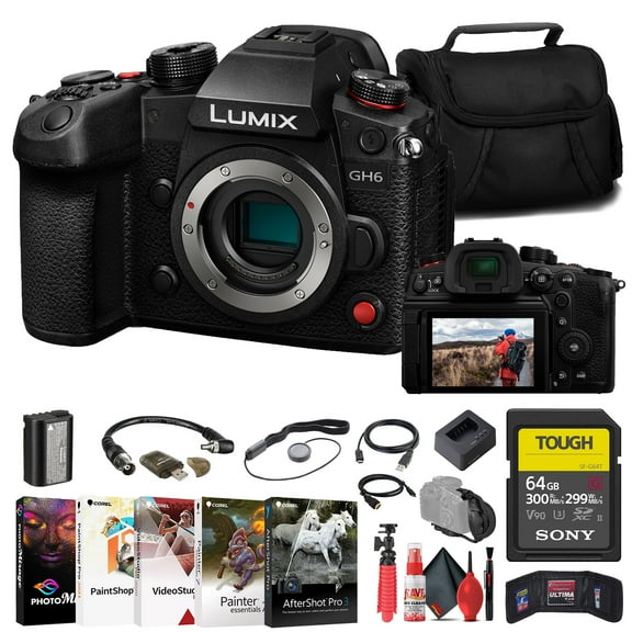 Panasonic Lumix GH6 Mirrorless Camera (Body Only), 5.7K Video   SD Card, Tripod & Bundle