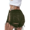 thumbnail image 4 of Women's Side-Tie Denim Shorts with High Slit Design, Adjustable Lace-Up Details for Sexy Summer Style,Army Green L, 4 of 5