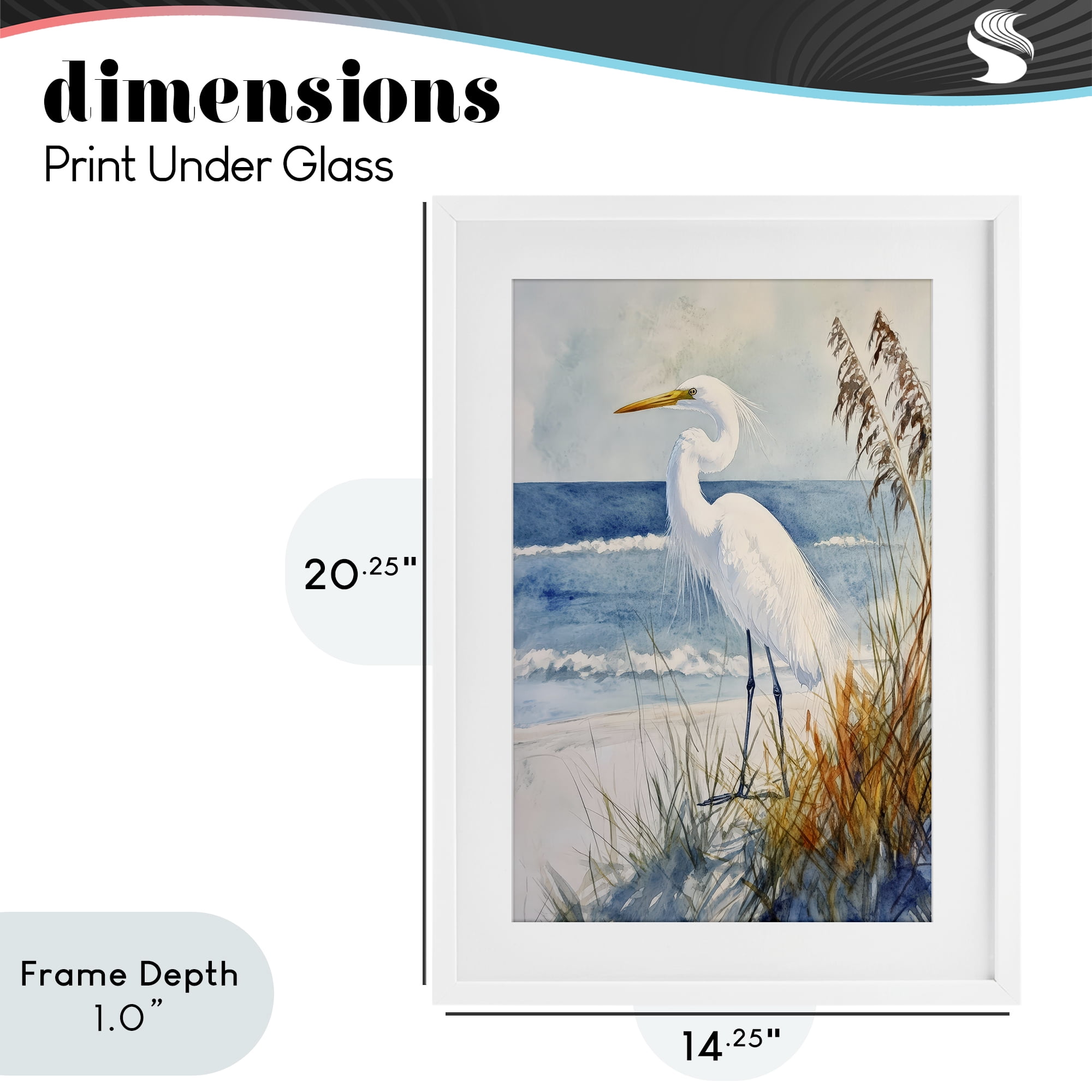 Stupell Industries Egret By The Waves White Framed Print Under Glass, design by Petal Prints Design
