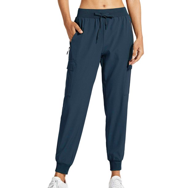 Pantalones ligeros de cargo para mujer: pantalones de senderismo con 5 bolsillos, UPF 50+, cintura elástica, puños elásticos en los tobillos, para actividades al aire libre/entrenamiento.