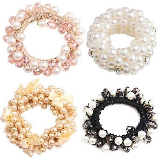 Elegante diadema elástica para mujer, anillo para el cabello con perlas, coleteros con cuentas para niñas, accesorios para el cabello de coleta, diadema elástica