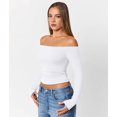 thumbnail image 6 of Womens Long Sleeve Off the Shoulder Tops Going Out Cute Basic Y2K Fall Fashion 2026 Outfits Clothes White M, 6 of 9