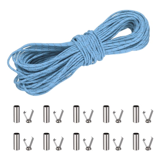 2mm Reflective Guyline Camping Paracord, 65ft Thin Reflective Cord Rope with Cord End Caps for DIY Shoe Laces, Tarp Hiking Tent Camping, Light Blue