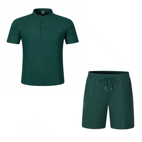 XiYing Golf Shorts Men, Men's Solid Color Short Sleeve Stand Collar Top with Pocket and Elastic Waist Shorts Set, Casual Summer Outfit, 1 Pack