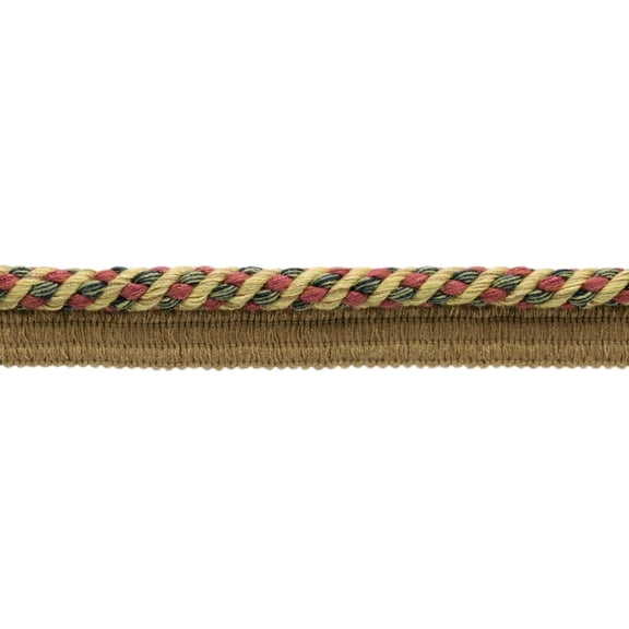 3/8" (1cm) Decorative Twisted Rope Cord with Lip | Cord Trim # 0038V,, Beige Harvest Red #VNT21 (Dark Red, Light Red, Dark Beige) Sold By The Yard (36"/3 ft/0.9m)